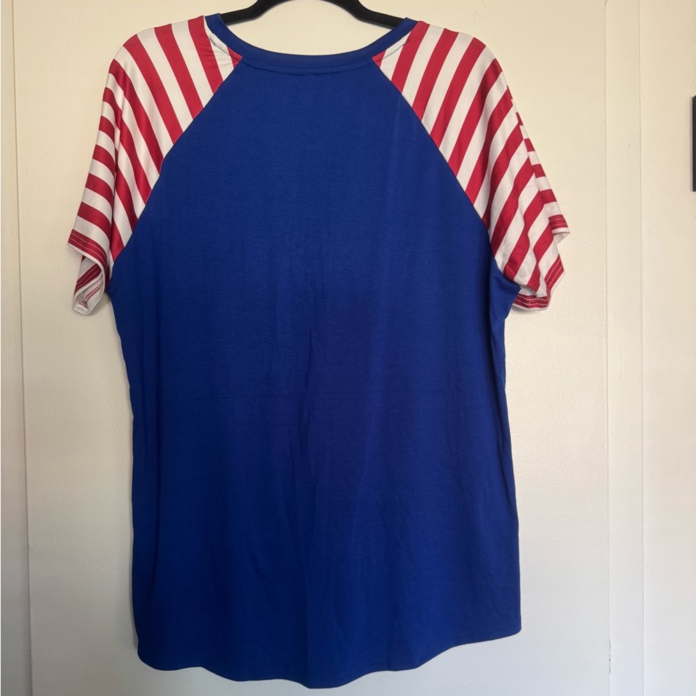 Red White Blue Patriotic Women’s Shirt Stripe Sleeves Colorblock Tunic XL NEW - Picture 4 of 7